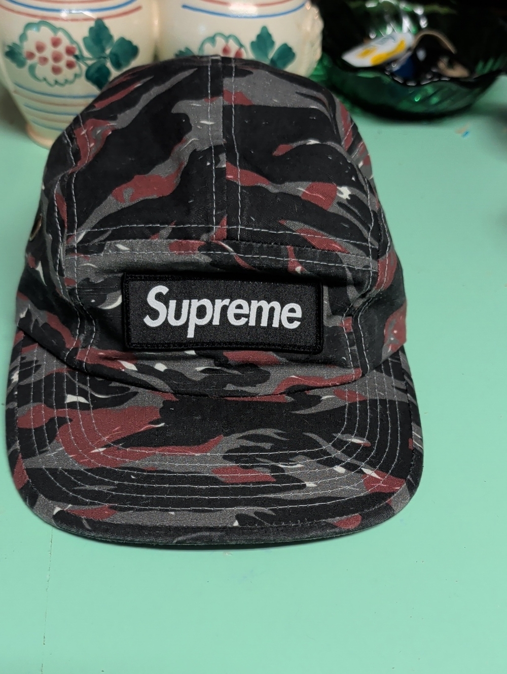Supreme Black, Burgundy & Gray Camo Box Logo 5-Panel Cap